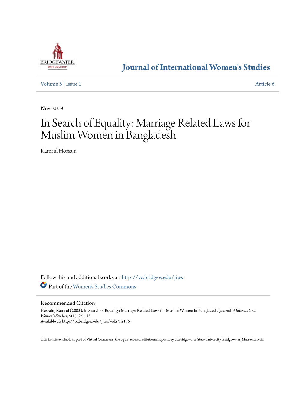 Marriage Related Laws for Muslim Women in Bangladesh Kamrul Hossain