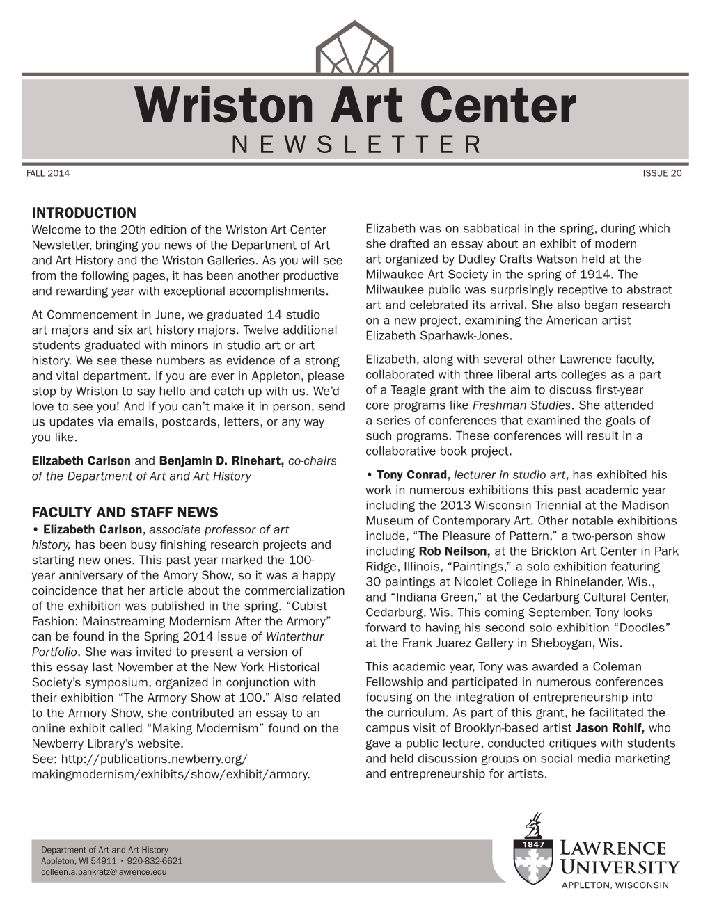 Wriston Art Center NEWSLETTER