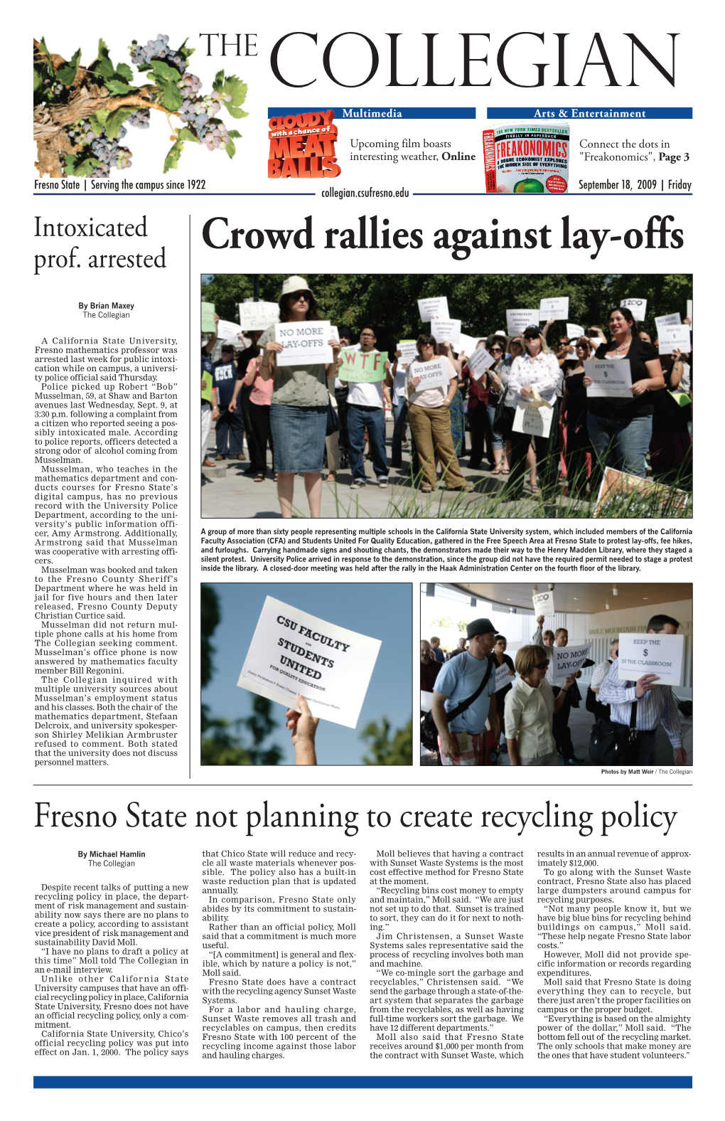 Crowd Rallies Against Lay-Offs Prof