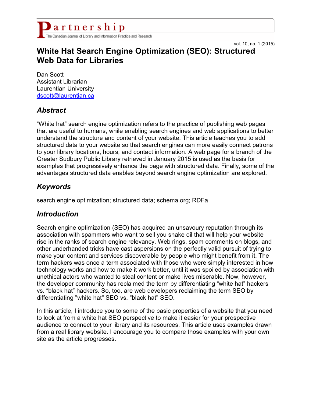 White Hat Search Engine Optimization (SEO): Structured Web Data for Libraries