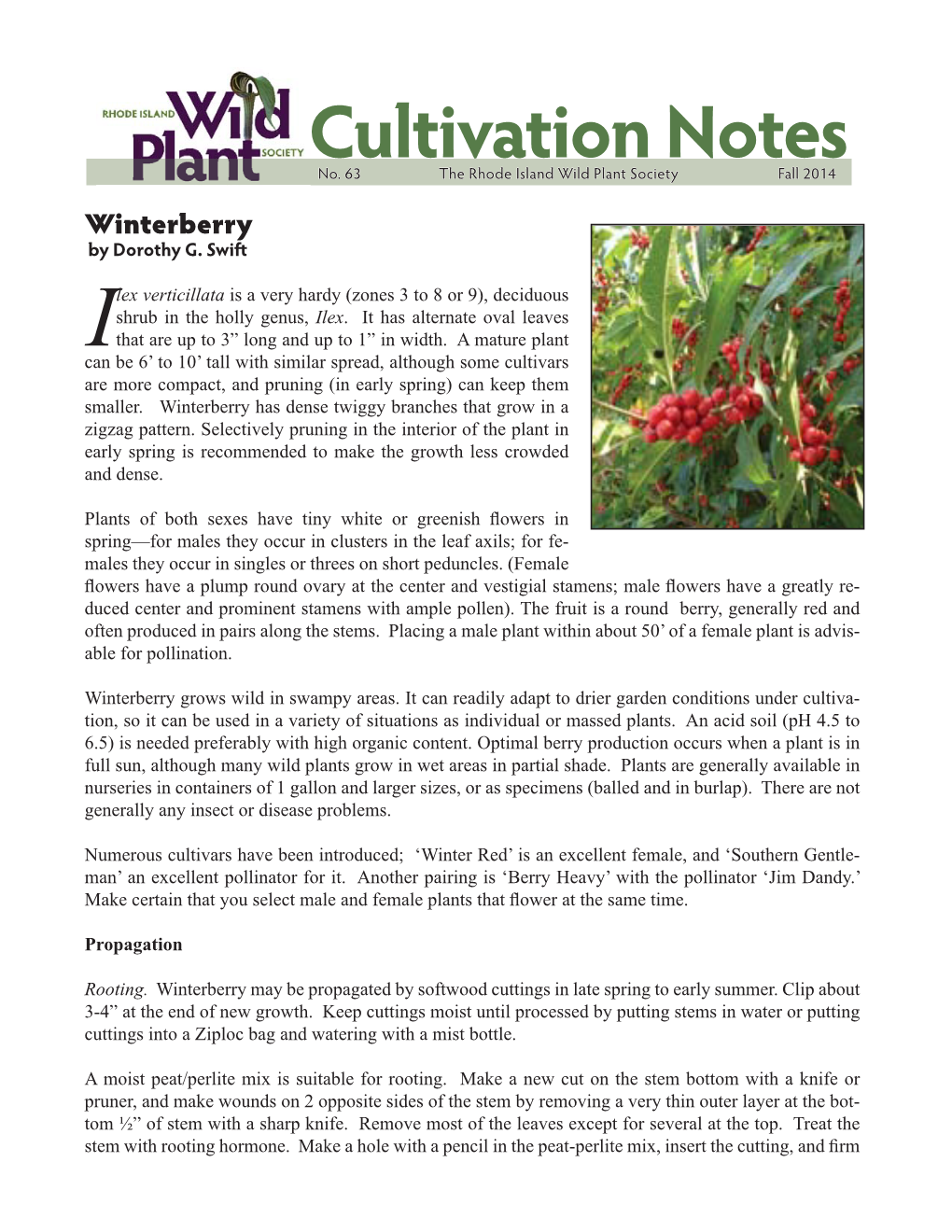 Ilex Verticillata: Plants.Usda.Gov/Factsheet/Pdf/Fs Ilve.Pdf