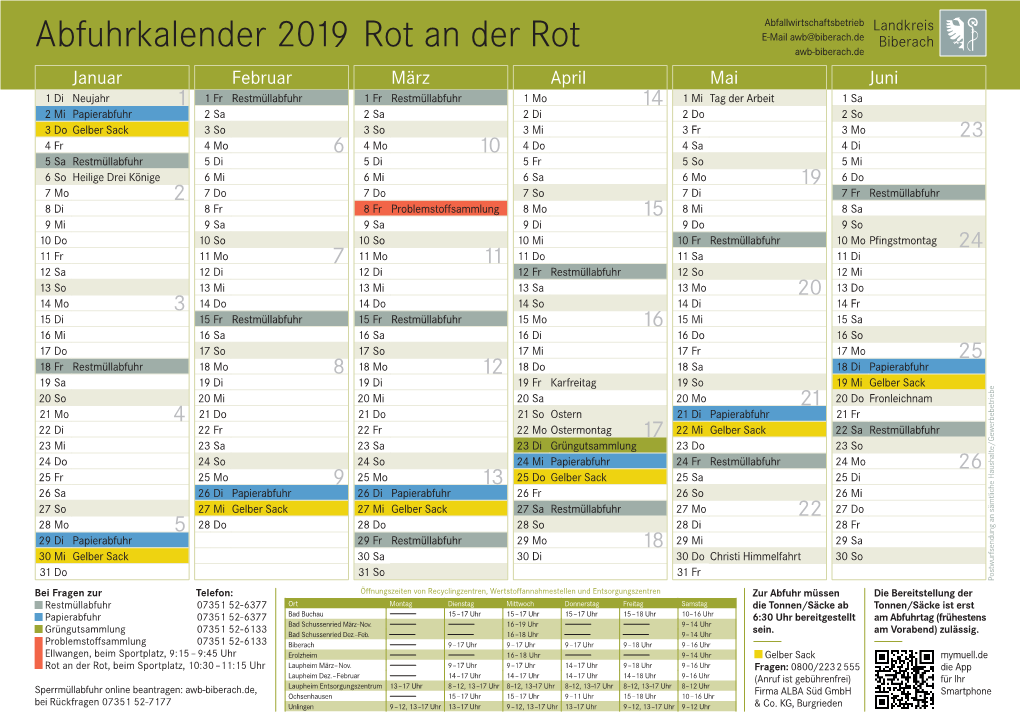 Abfuhrkalender 2019 Rot an Der