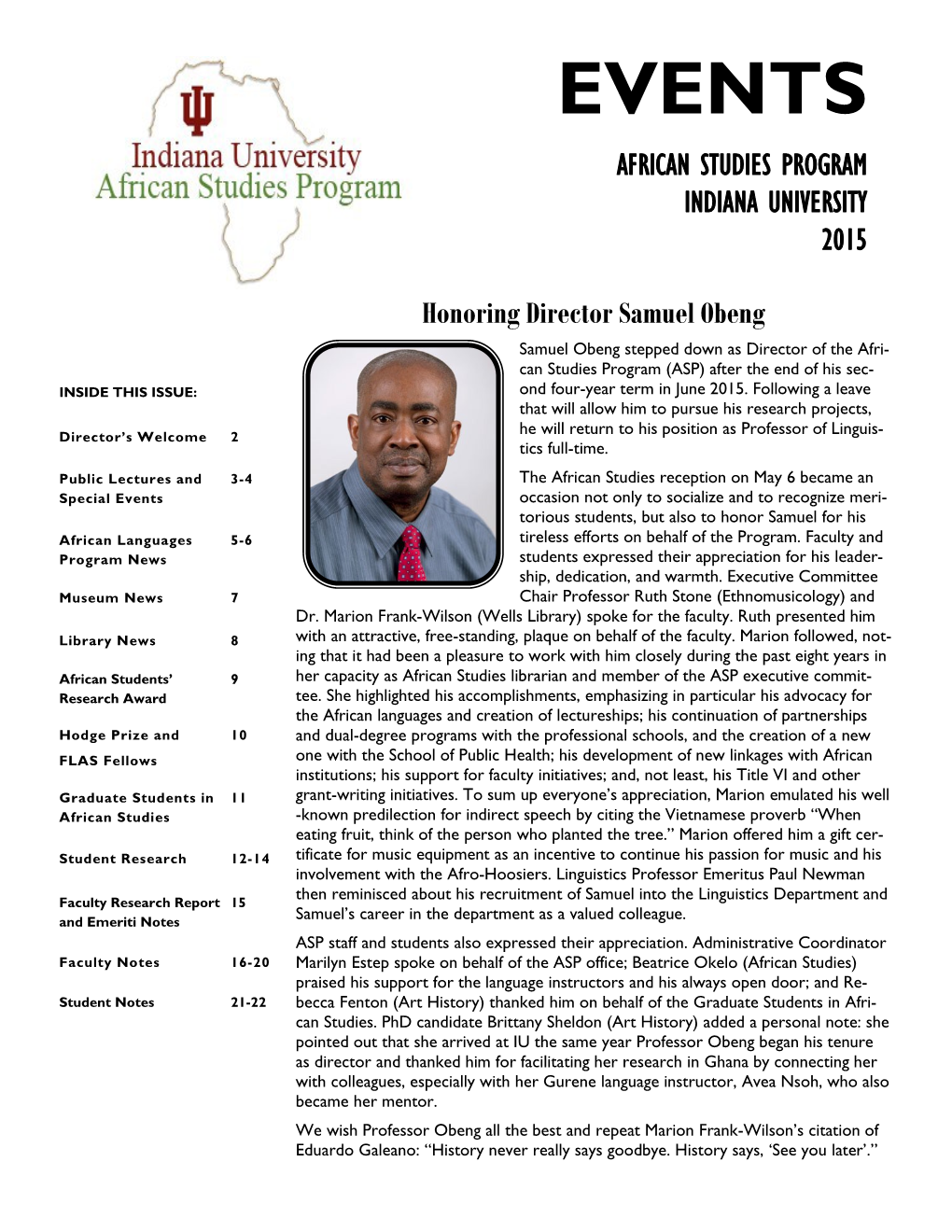 Events African Studies Program Indiana University 2015