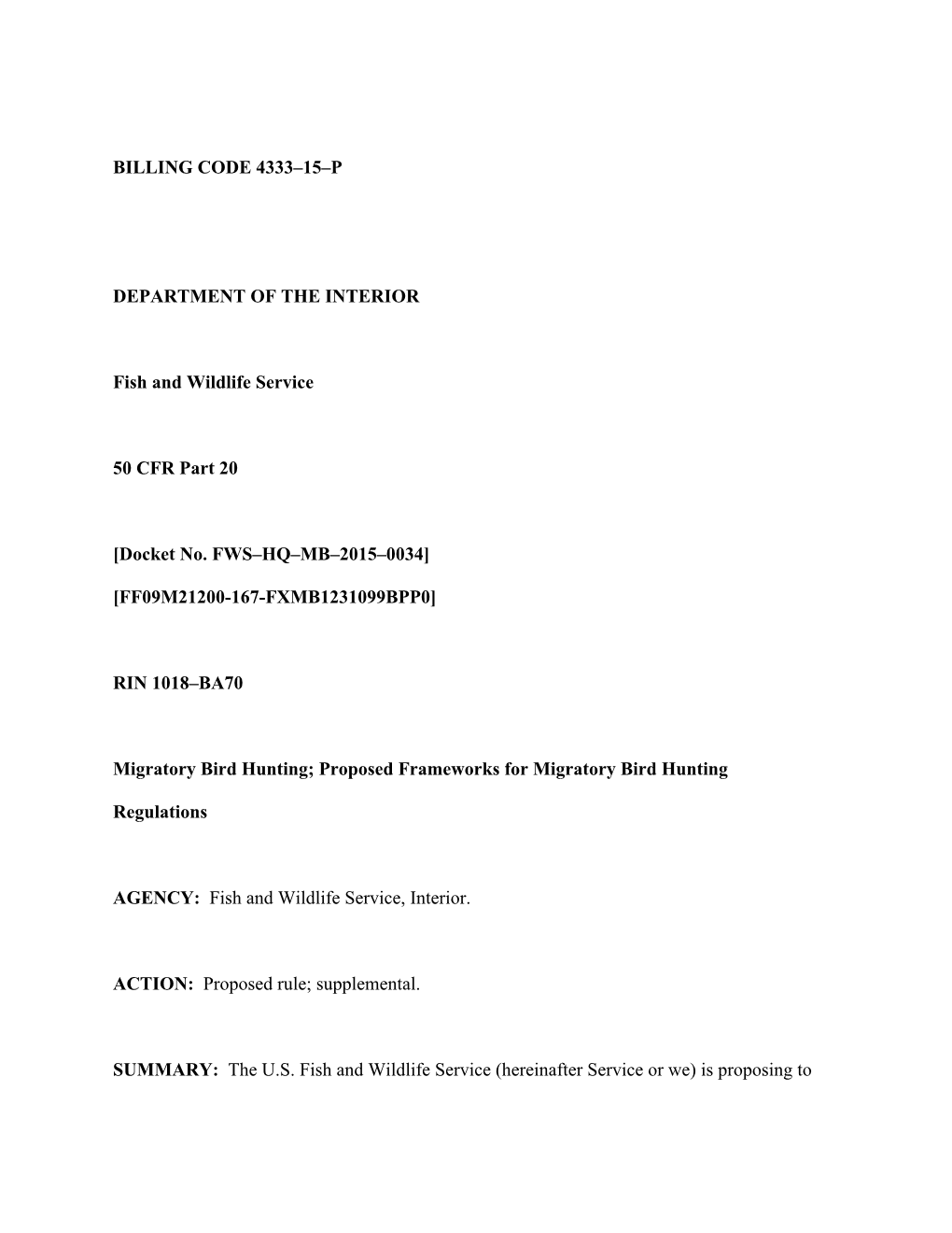 Docket No. FWS–HQ–MB–2015–0034]