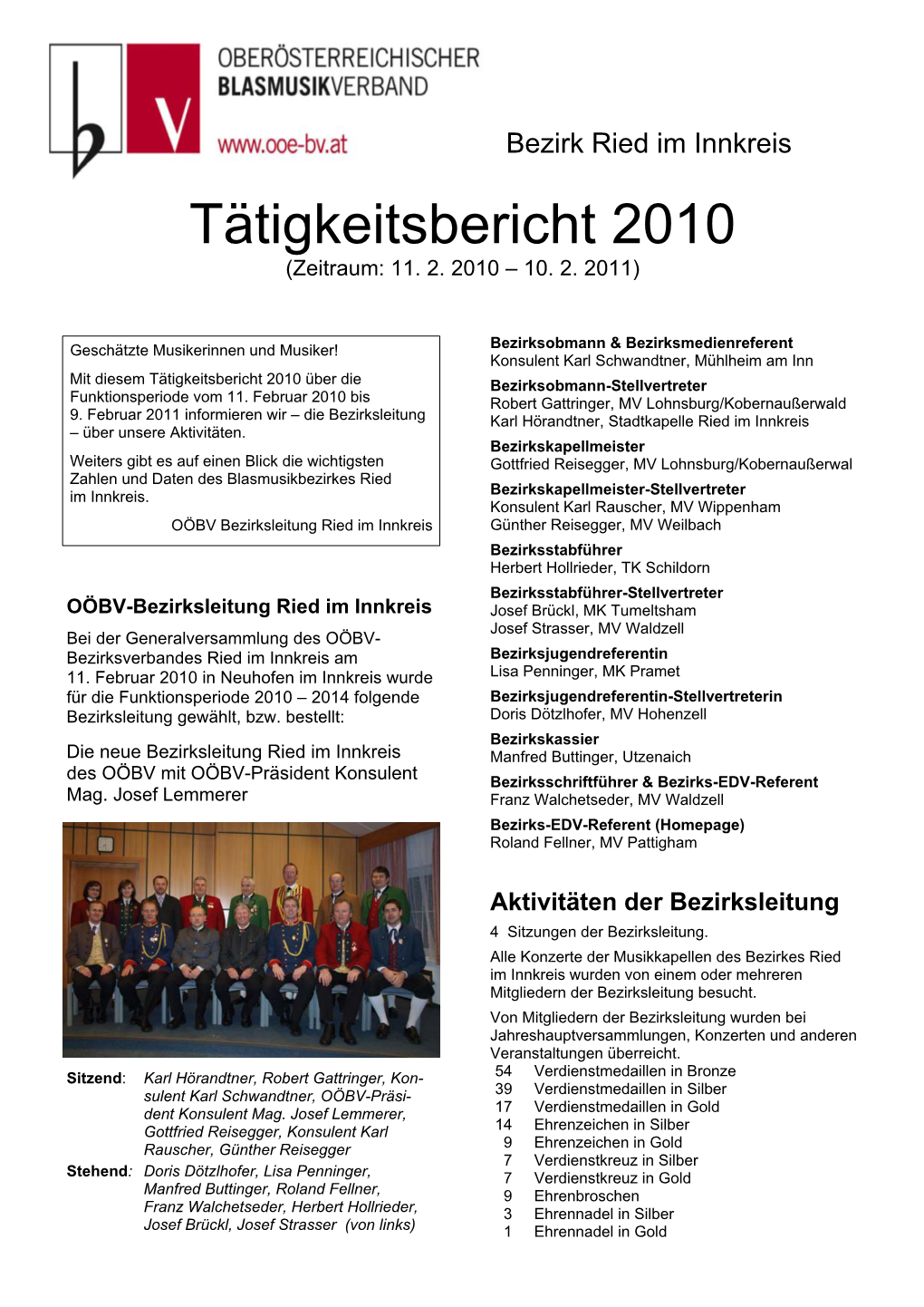 Tätigkeitsbericht 2010 (Zeitraum: 11