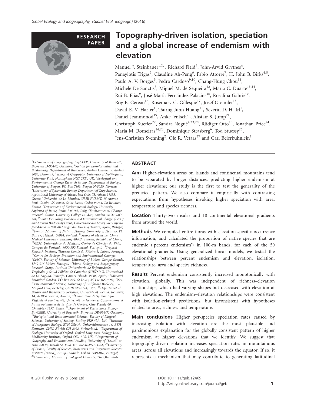 Topography-Driven Isolation, Speciation and a Global Increase Of