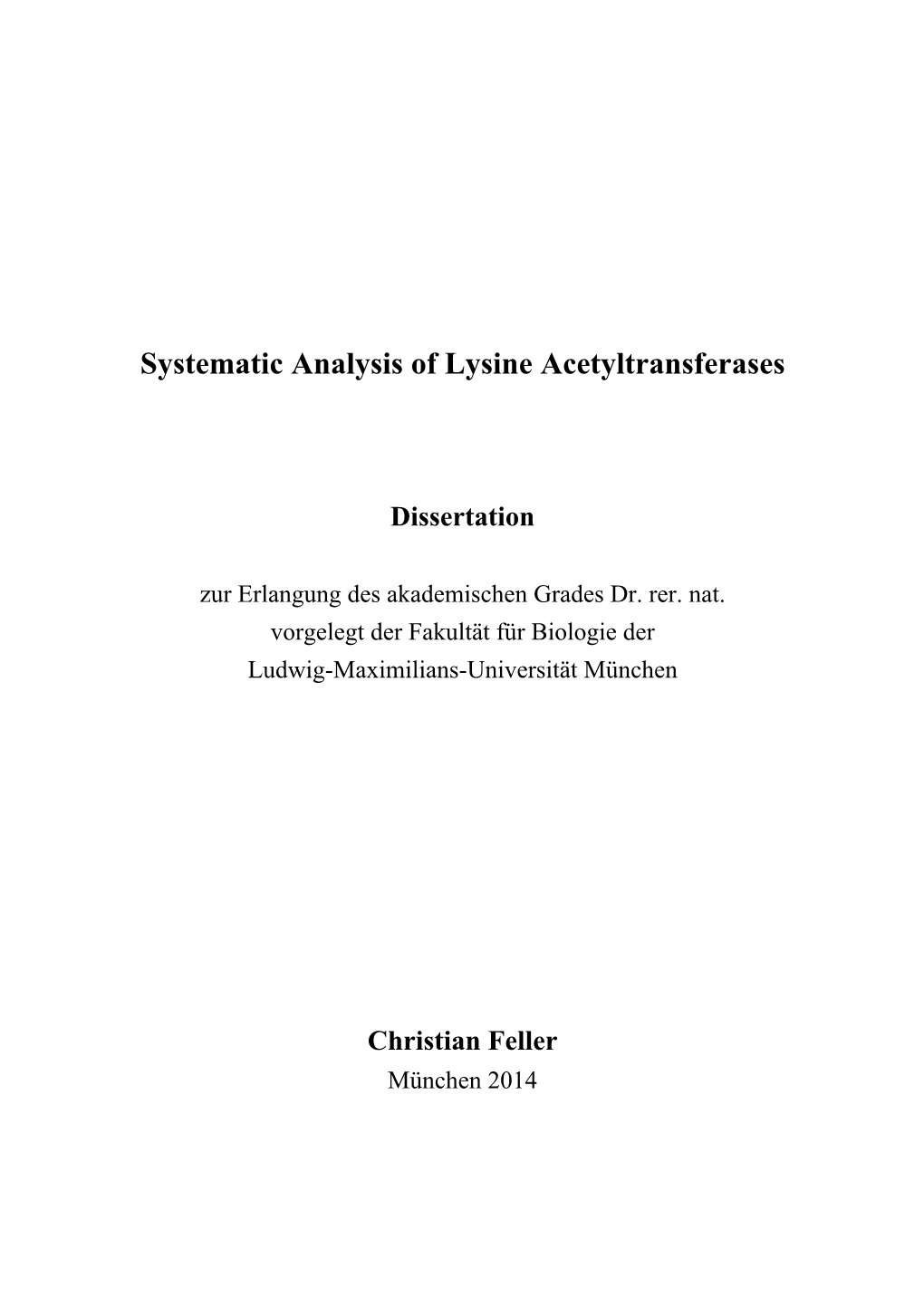 Systematic Analysis of Lysine Acetyltransferases