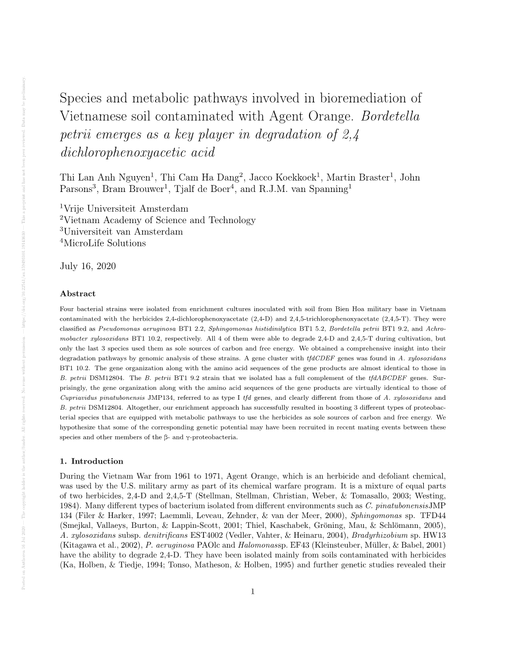 Species and Metabolic Pathways Involved in Bioremediation Of