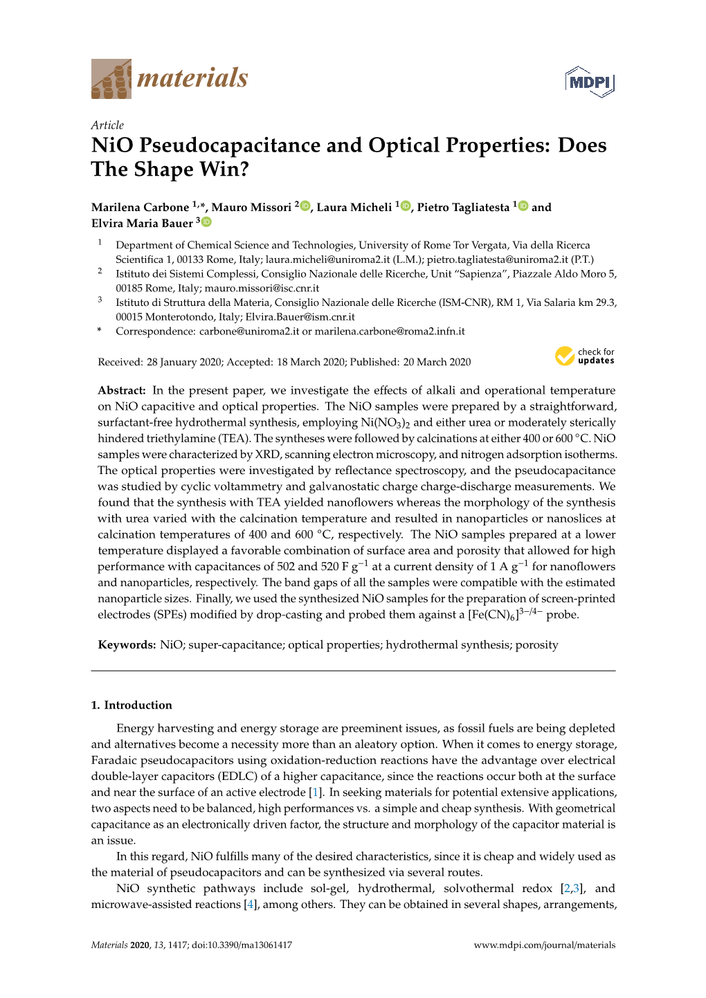 Nio Pseudocapacitance and Optical Properties: Does the Shape Win?