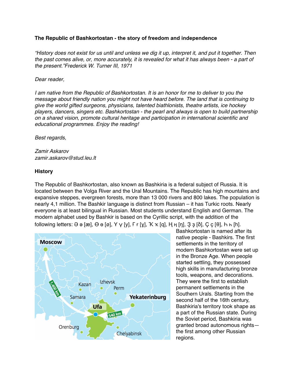 The Republic of Bashkortostan - the Story of Freedom and Independence