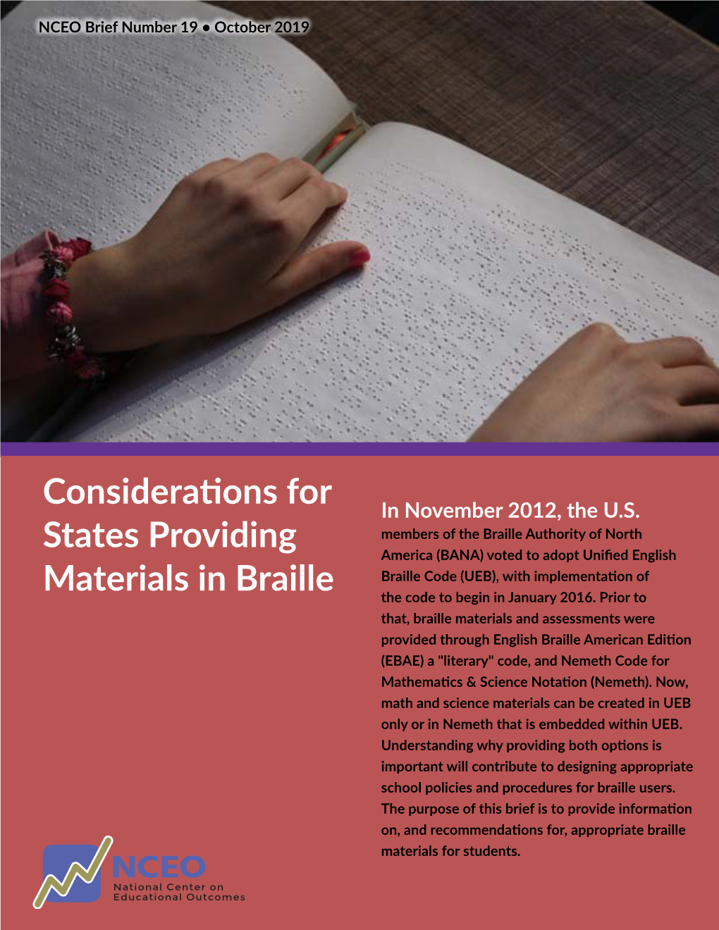 Considerations for States Providing Materials in Braille (NCEO Brief #19)
