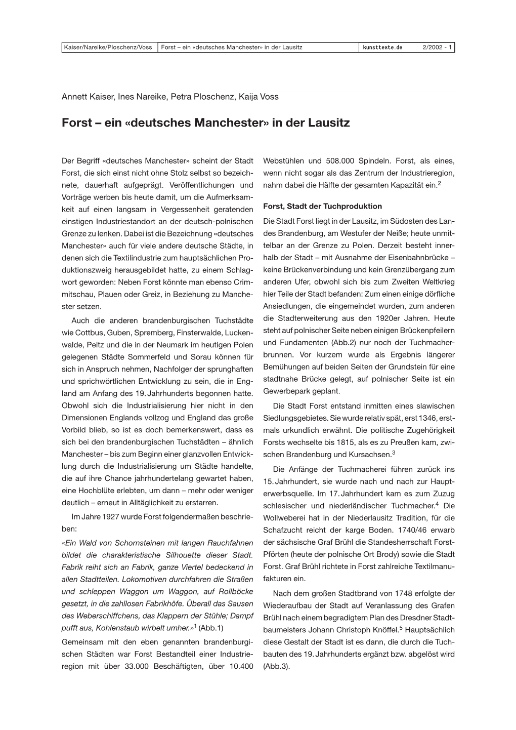 Forst – Ein «Deutsches Manchester» in Der Lausitz K 2/2002 - 1