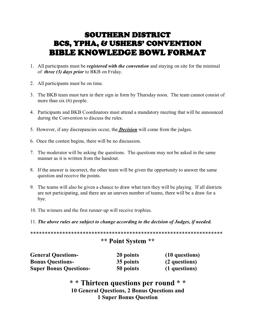 Bible Bowl Questions