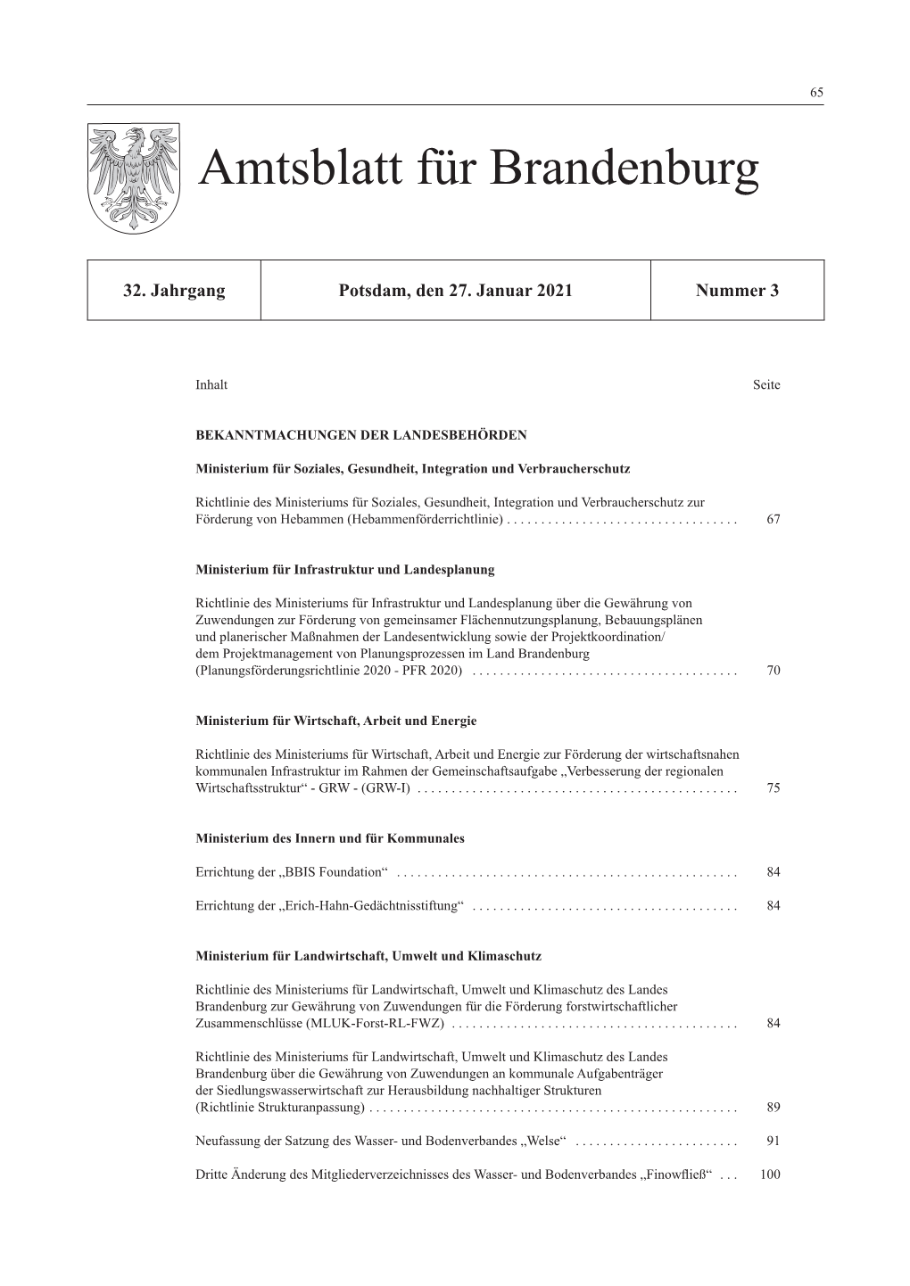 Amtsblatt Für Brandenburg, 2021, Nummer 3