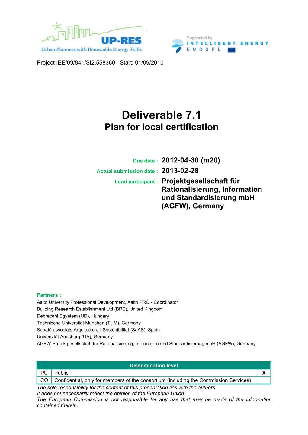 Deliverable 7.1 Plan for Local Certification