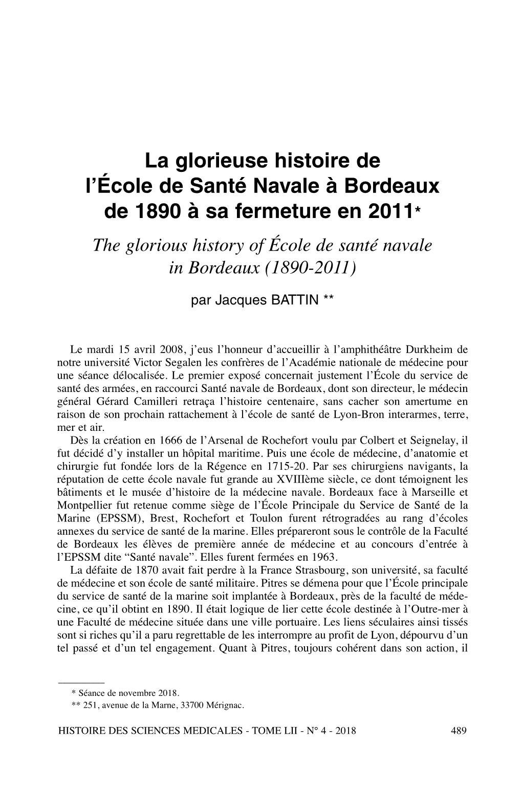 La Glorieuse Histoire De L'école De Santé Navale À Bordeaux De 1890