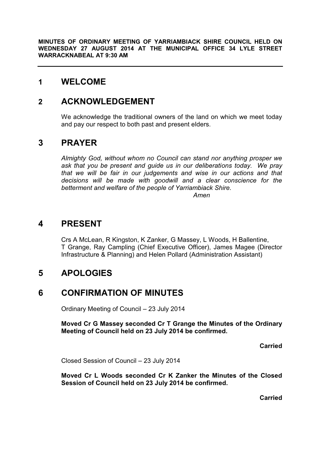 Agenda of the Council Meeting of the Yarriambiack