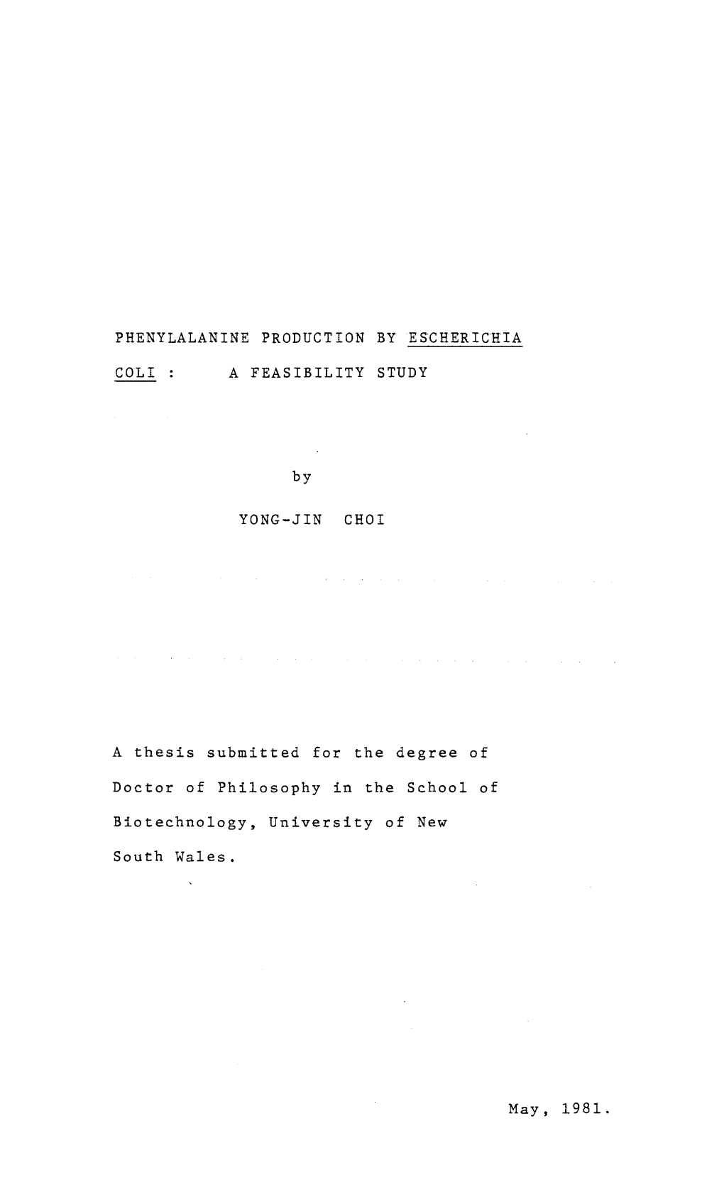 Phenylalanine Production by Escherichia Coli