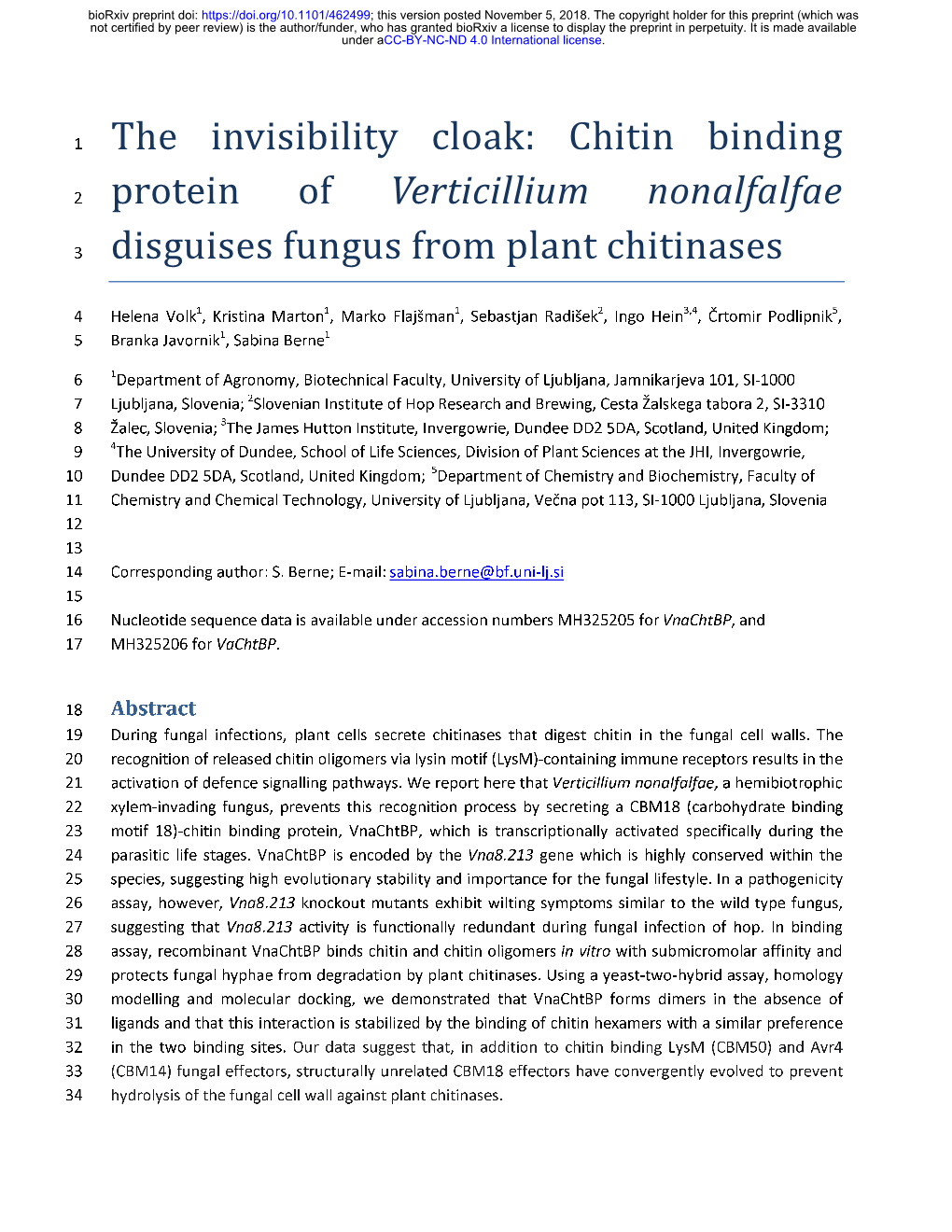 Chitin Binding Protein of Verticillium Nonalfalfae Disguises