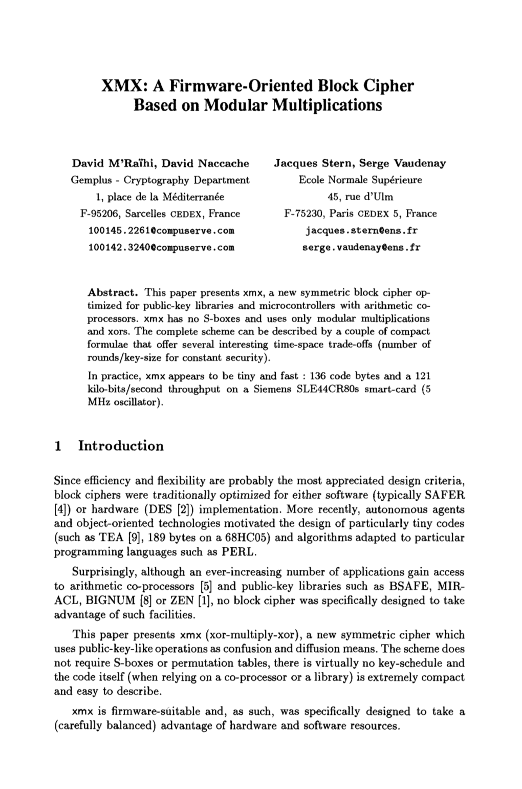 XMX: a Firmware-Oriented Block Cipher Based on Modular Multiplications