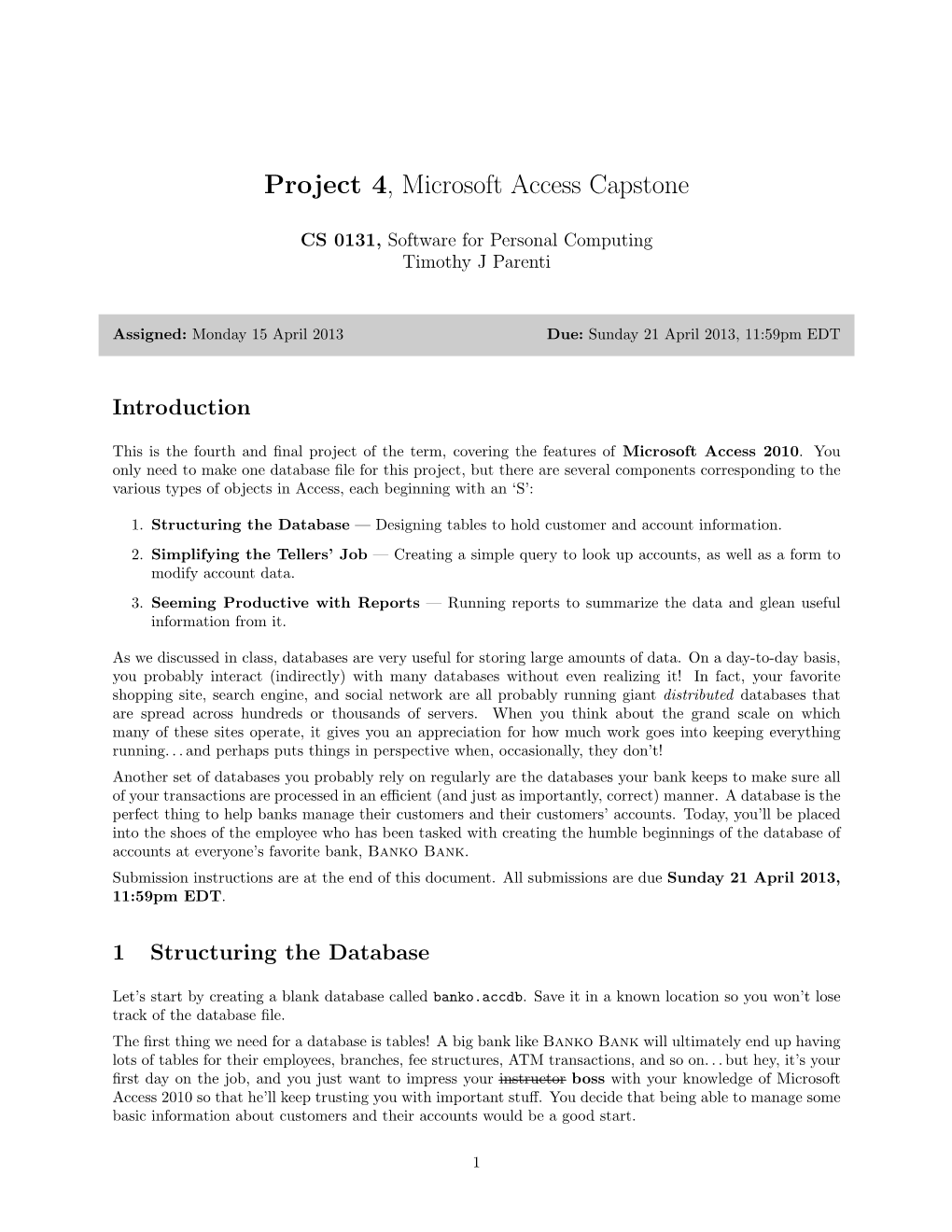 Project 4, Microsoft Access Capstone