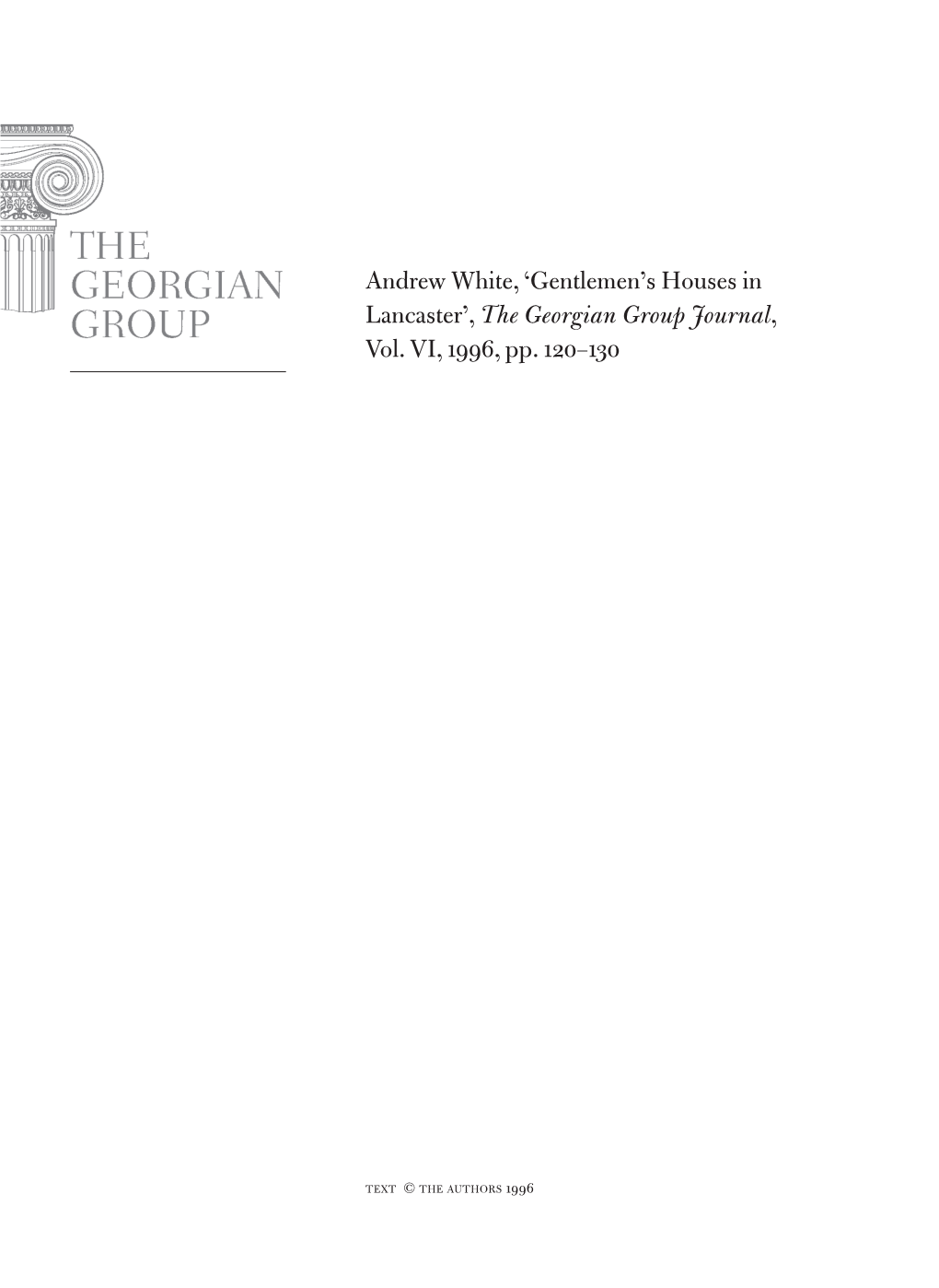 Andrew White, 'Gentlemen's Houses in Lancaster', the Georgian Group