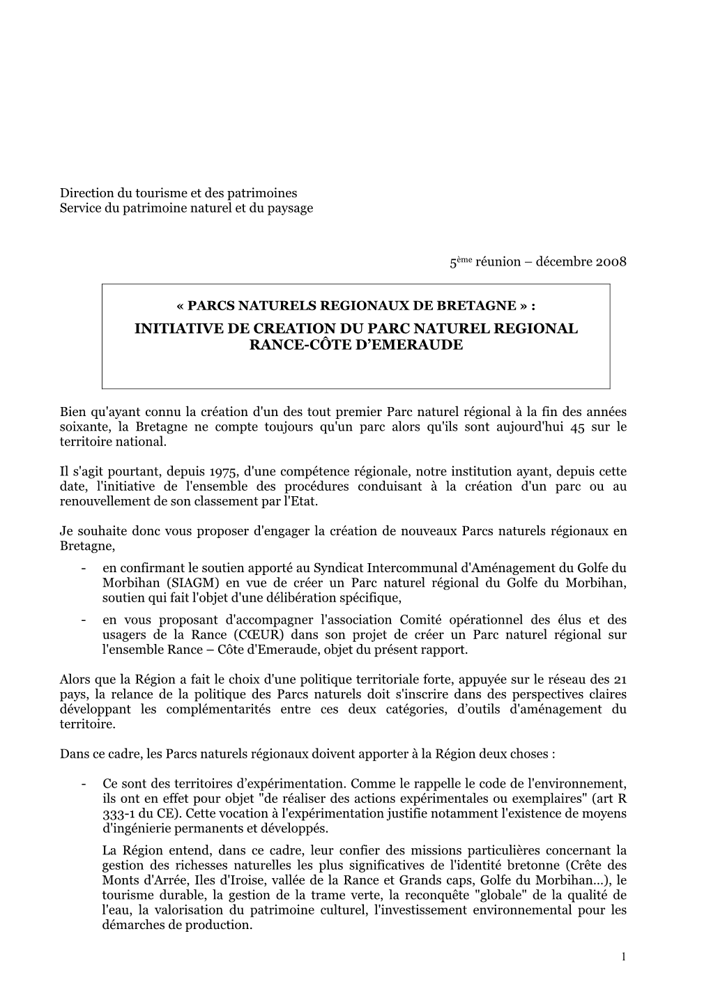 Initiative De Creation Du Parc Naturel Regional Rance-Côte D’Emeraude