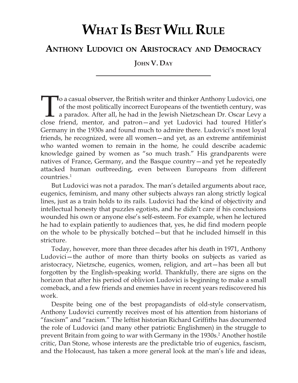 Anthony Ludovici on Aristocracy and Democracy