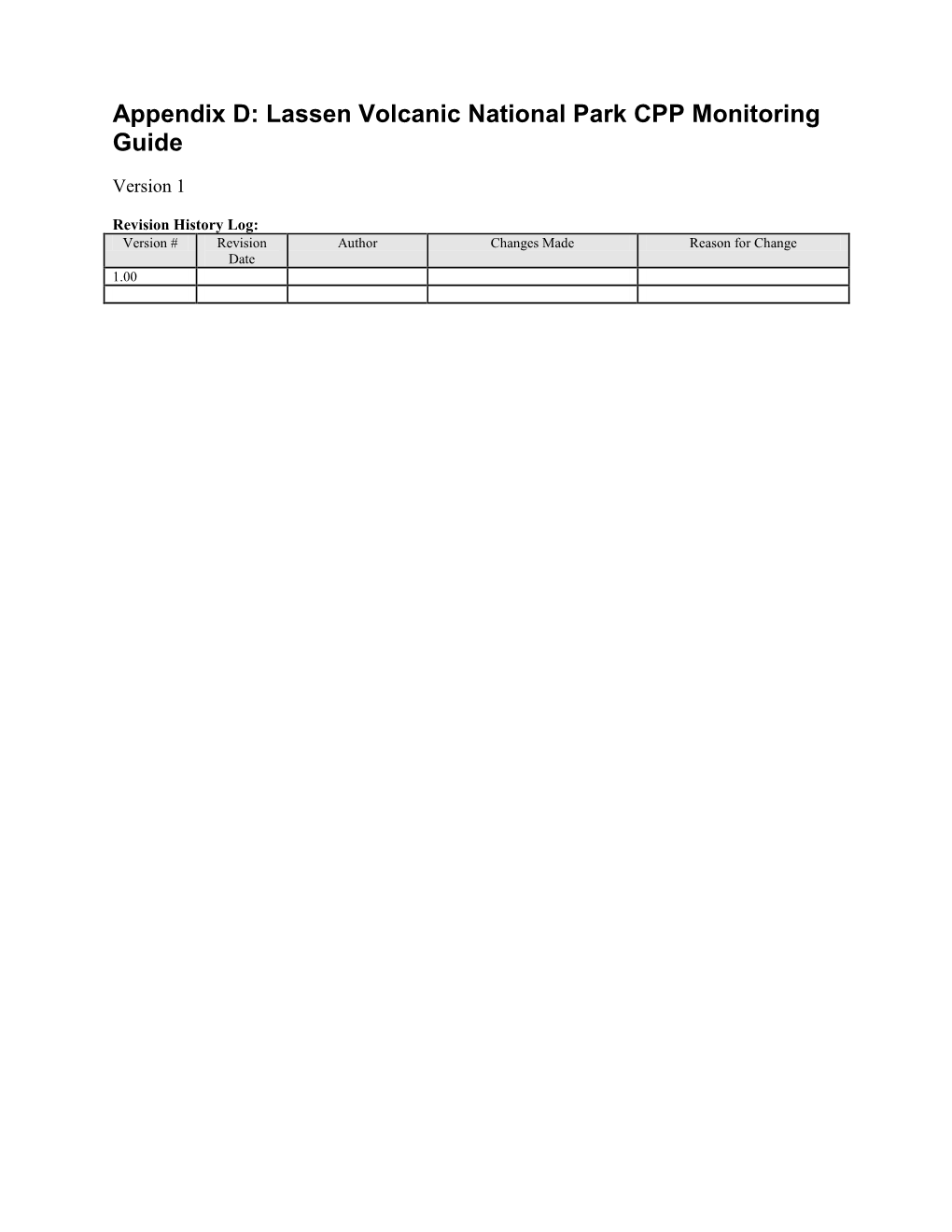 Appendix D: Lassen Volcanic National Park CPP Monitoring Guide