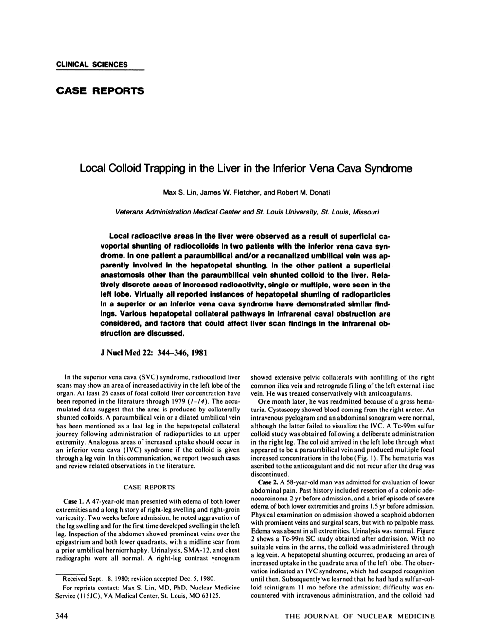 Local Colloidtrapping in the Liverin the Inferiorvena Cava Syndrome