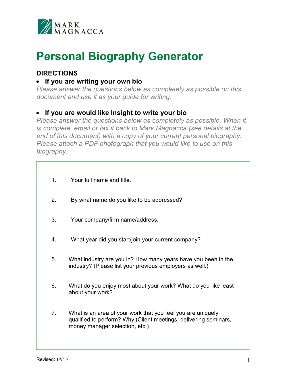 Personal Biography Generator