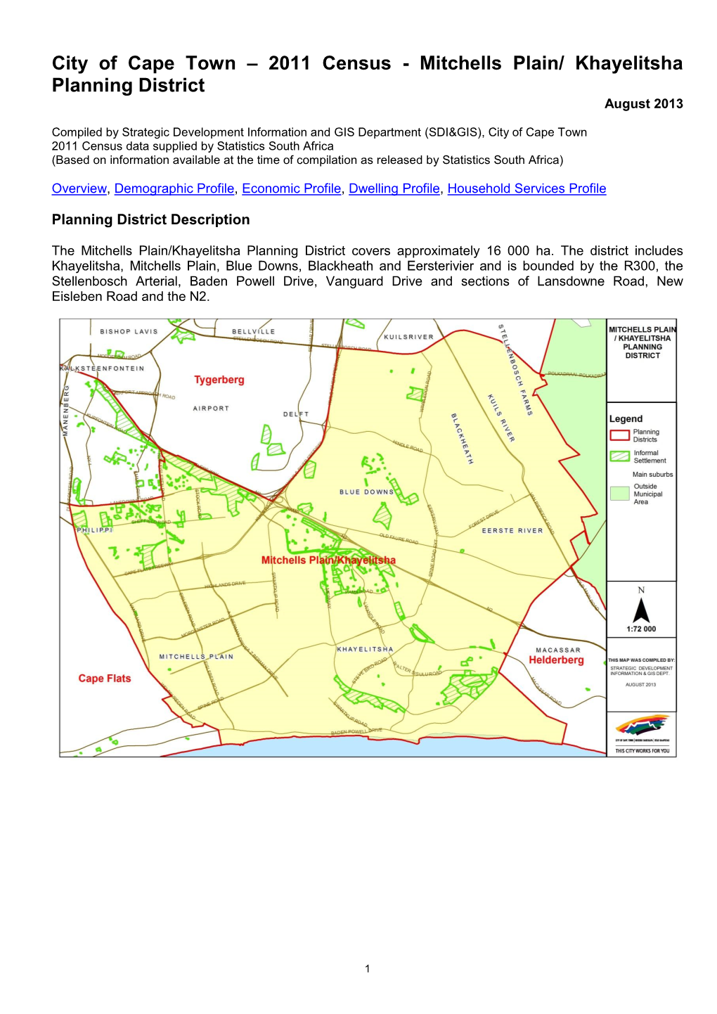 2011 Census - Mitchells Plain/ Khayelitsha Planning District August 2013
