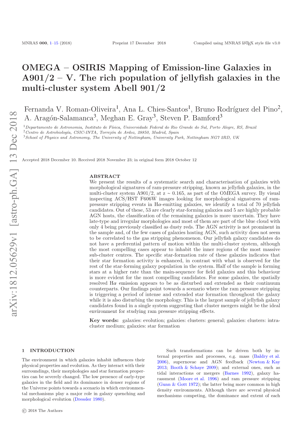 Astro-Ph.GA] 13 Dec 2018 MNRAS 912–V H Ihpplto Fjlys Aaisi the in Galaxies Jellyﬁsh 901/2 of Abell Population System Rich in Multi-Cluster the Galaxies V