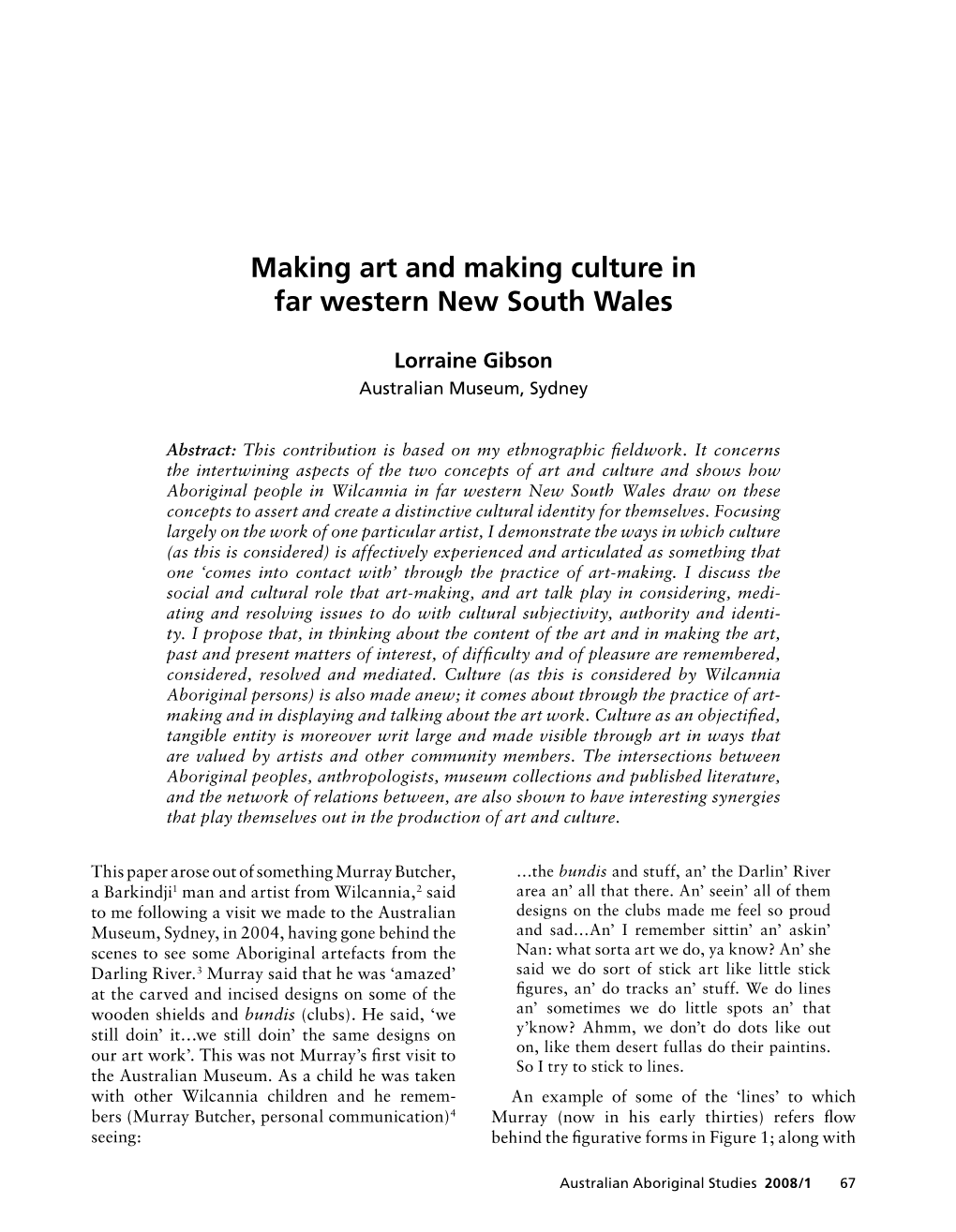 Making Art and Making Culture in Far Western New South Wales