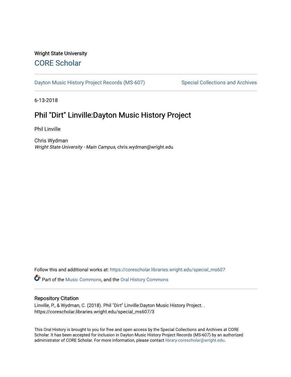 Phil "Dirt" Linville:Dayton Music History Project