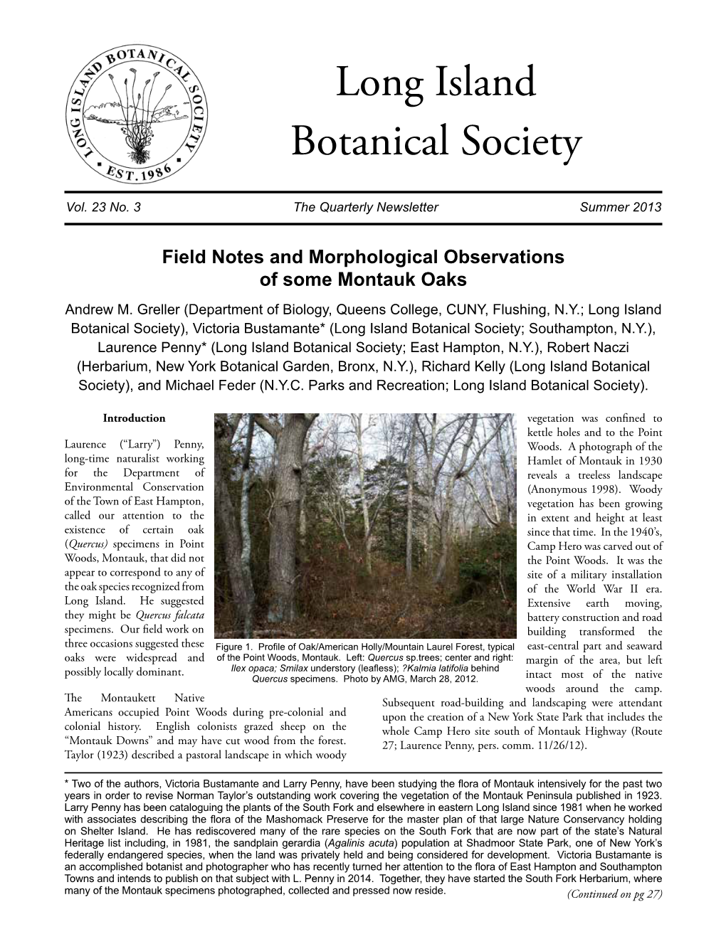 Field Notes and Morphological Observations of Some Montauk Oaks Andrew M