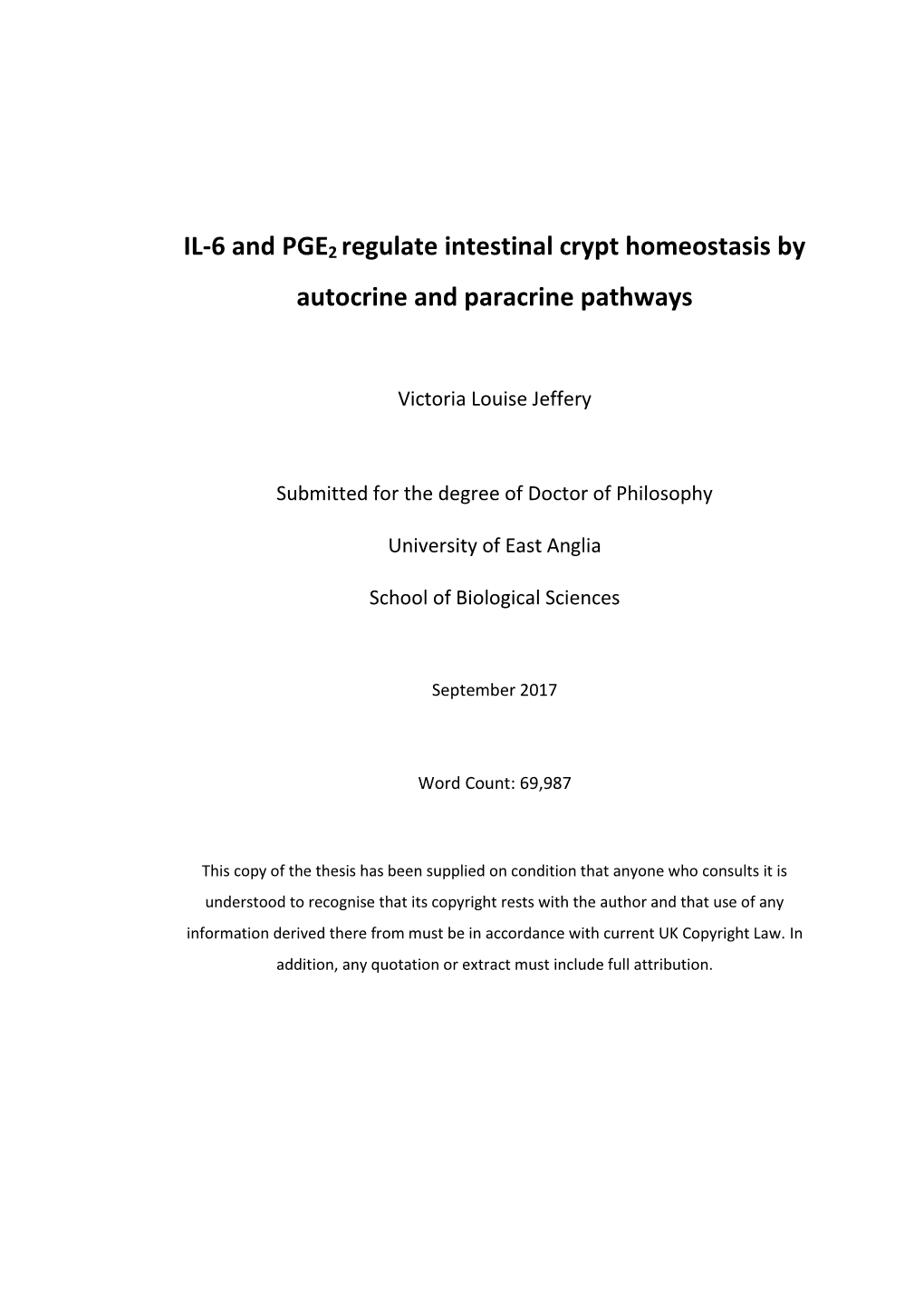 IL-6 and PGE2 Regulate Intestinal Crypt Homeostasis by Autocrine and Paracrine Pathways