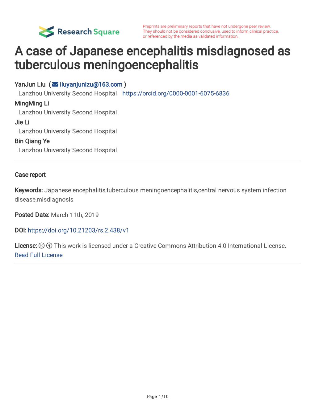 A Case of Japanese Encephalitis Misdiagnosed As Tuberculous Meningoencephalitis
