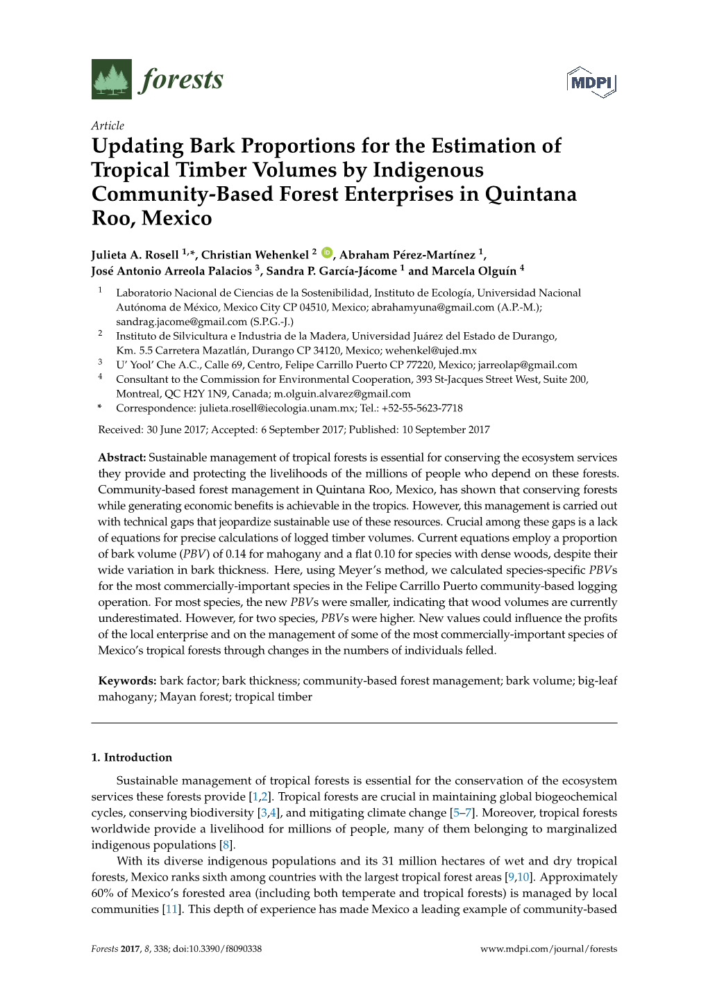 Updating Bark Proportions for the Estimation of Tropical Timber Volumes by Indigenous Community-Based Forest Enterprises in Quintana Roo, Mexico