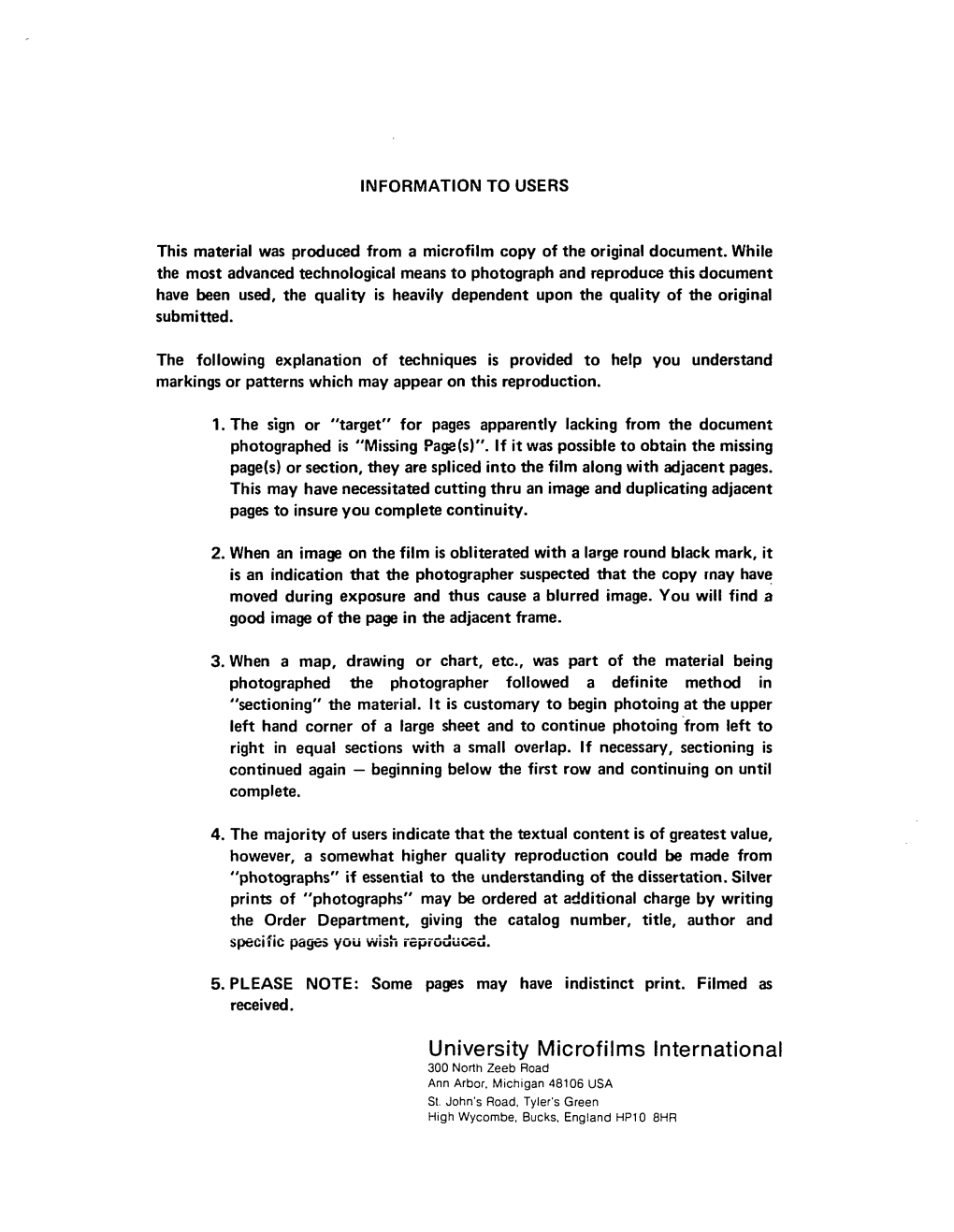 University Microfilms International 300 North Zeeb Road Ann Arbor, Michigan 48106 USA SI