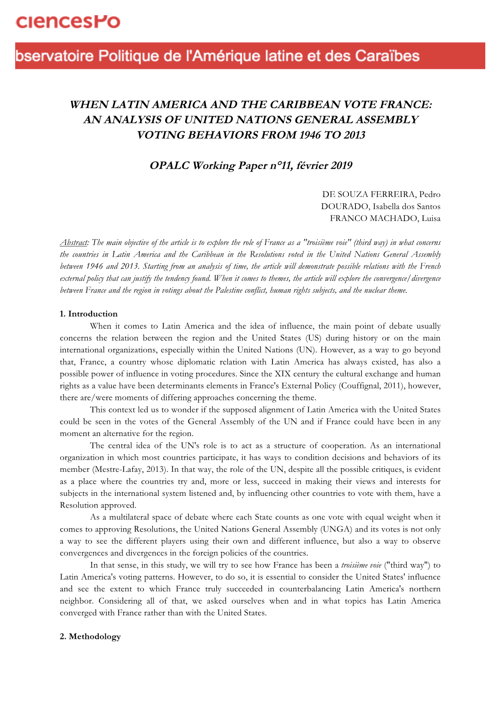 When Latin America and the Caribbean Vote France: an Analysis of United Nations General Assembly Voting Behaviors from 1946 to 2013