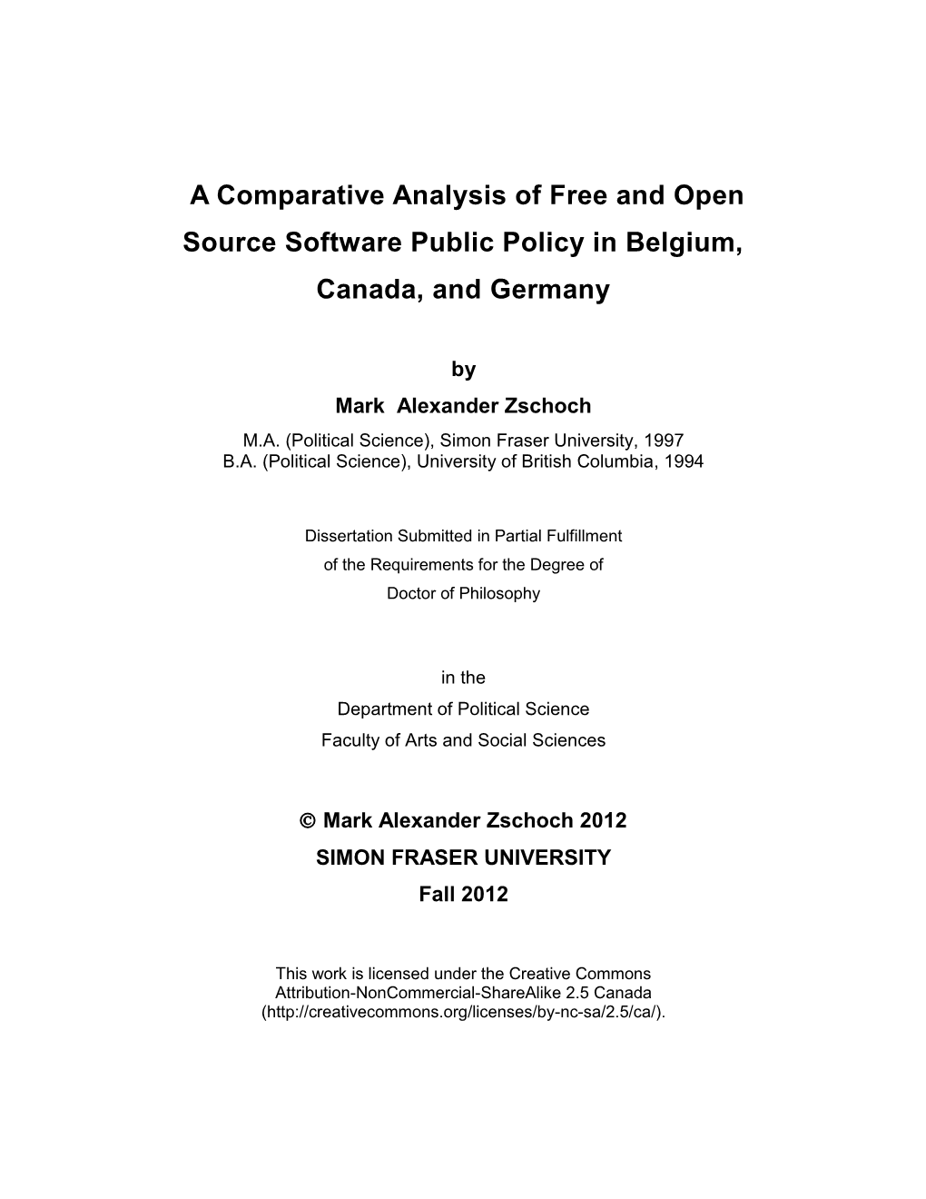 A Comparative Analysis of Free and Open Source Software Public Policy in Belgium, Canada, and Germany