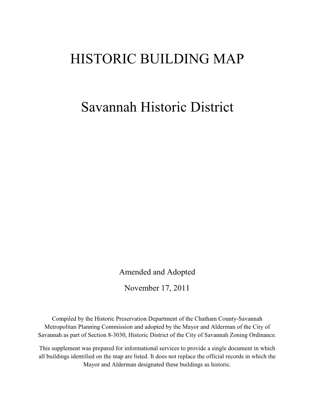 HISTORIC BUILDING MAP Savannah Historic District