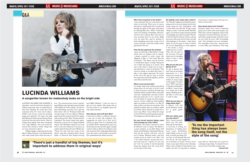 LUCINDA WILLIAMS Over Time I Realized That I Just Had a Routine Still Take It on the Road That Was Particular to Me