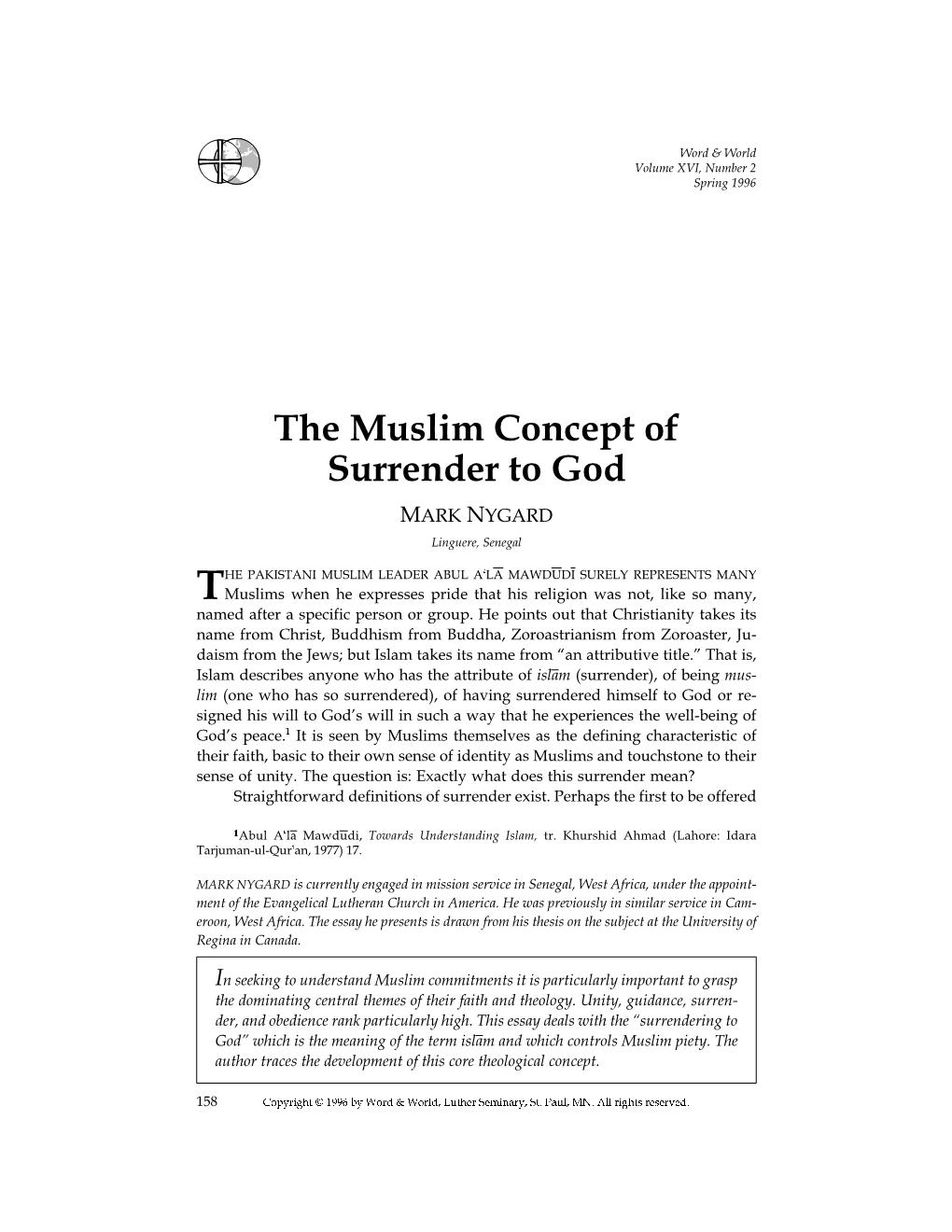 The Muslim Concept of Surrender to God