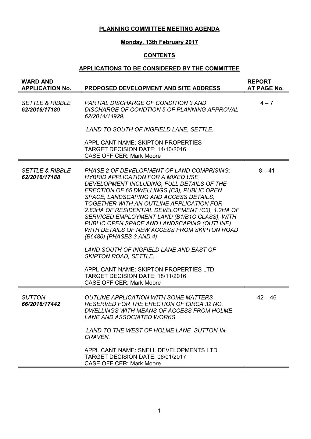 Planning Committee Meeting Agenda