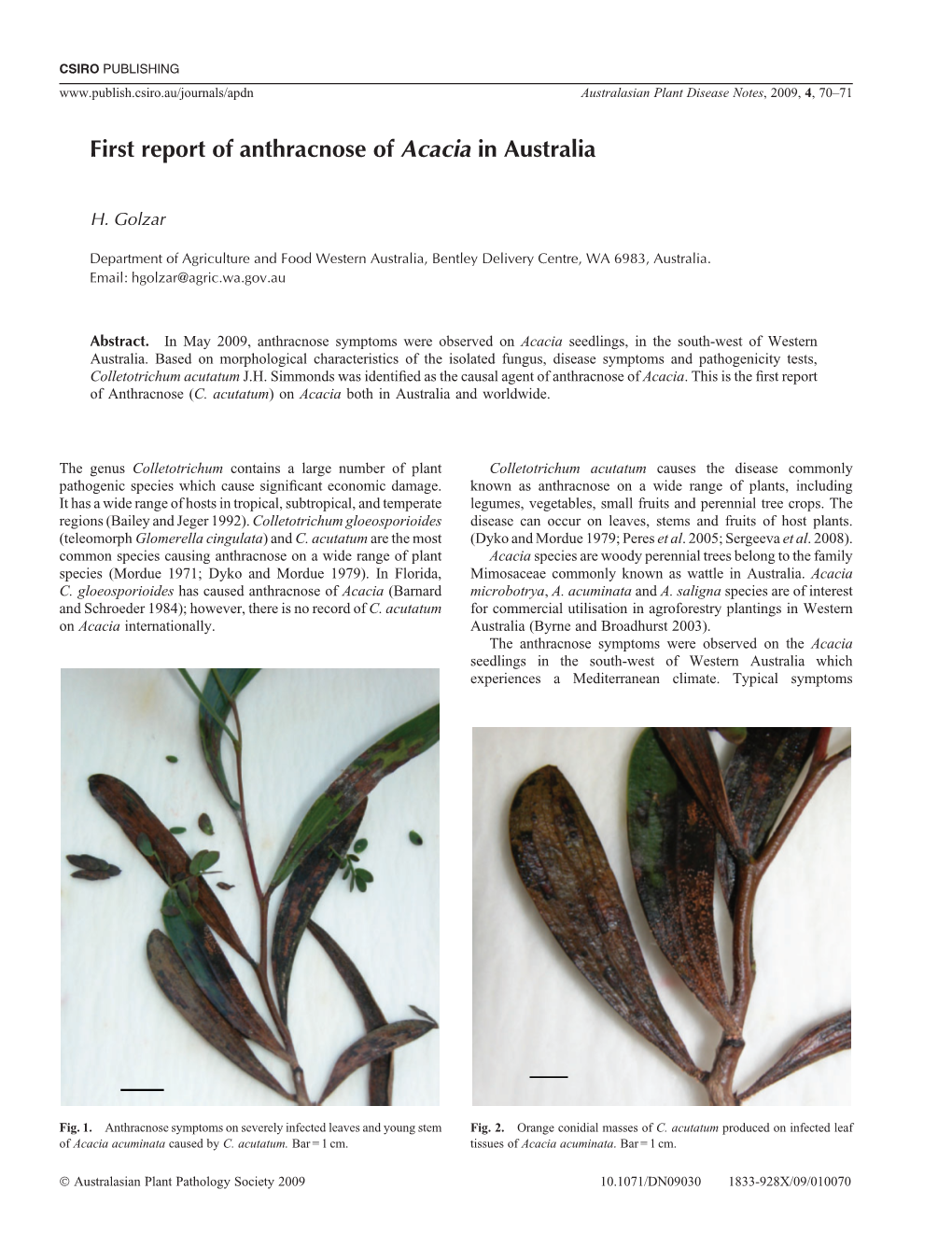 First Report of Anthracnose of Acacia in Australia