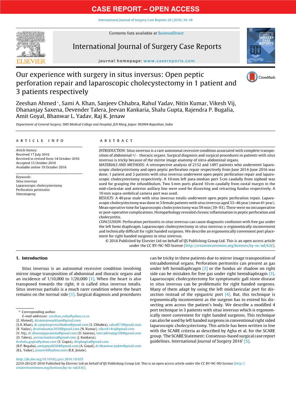 Our Experience with Surgery in Situs Inversus: Open Peptic