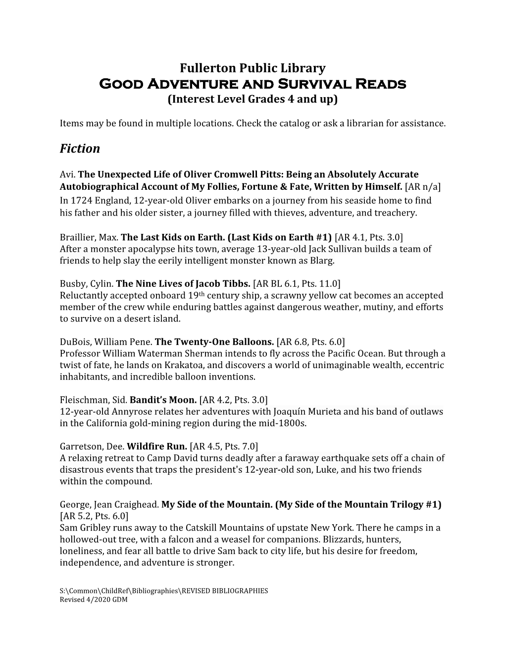 Good Adventure and Survival Reads Good Adventure