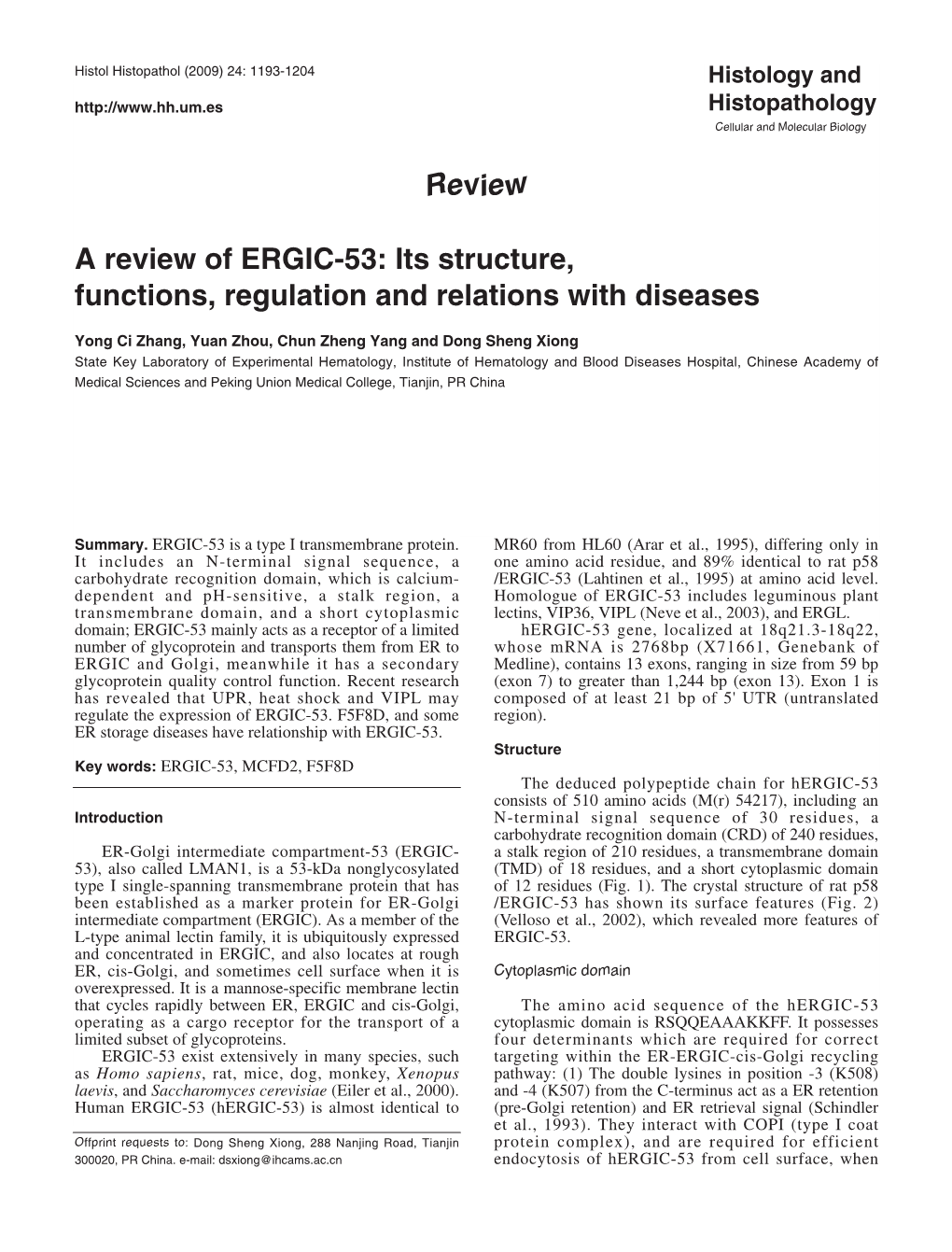 Review a Review of ERGIC-53: Its Structure, Functions, Regulation and Relations with Diseases